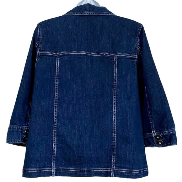Allison Daley Blue Jean Jacket Blazer Stretchy Size 8 Medium Cotton Casual - Picture 4 of 15